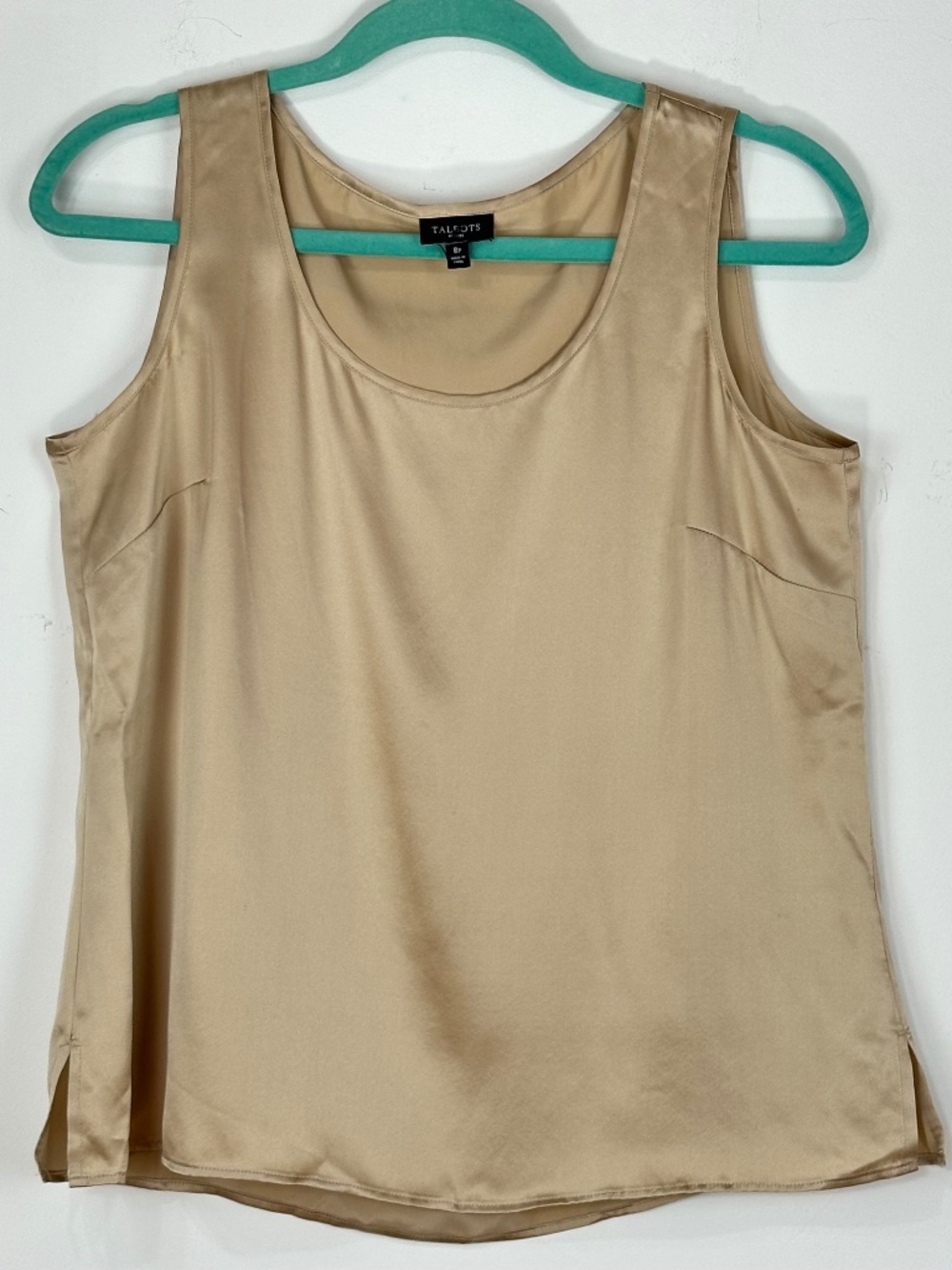 Talbots Womens 100% Silk Beige Tank Top 8 Petite Minimalist Luxury
